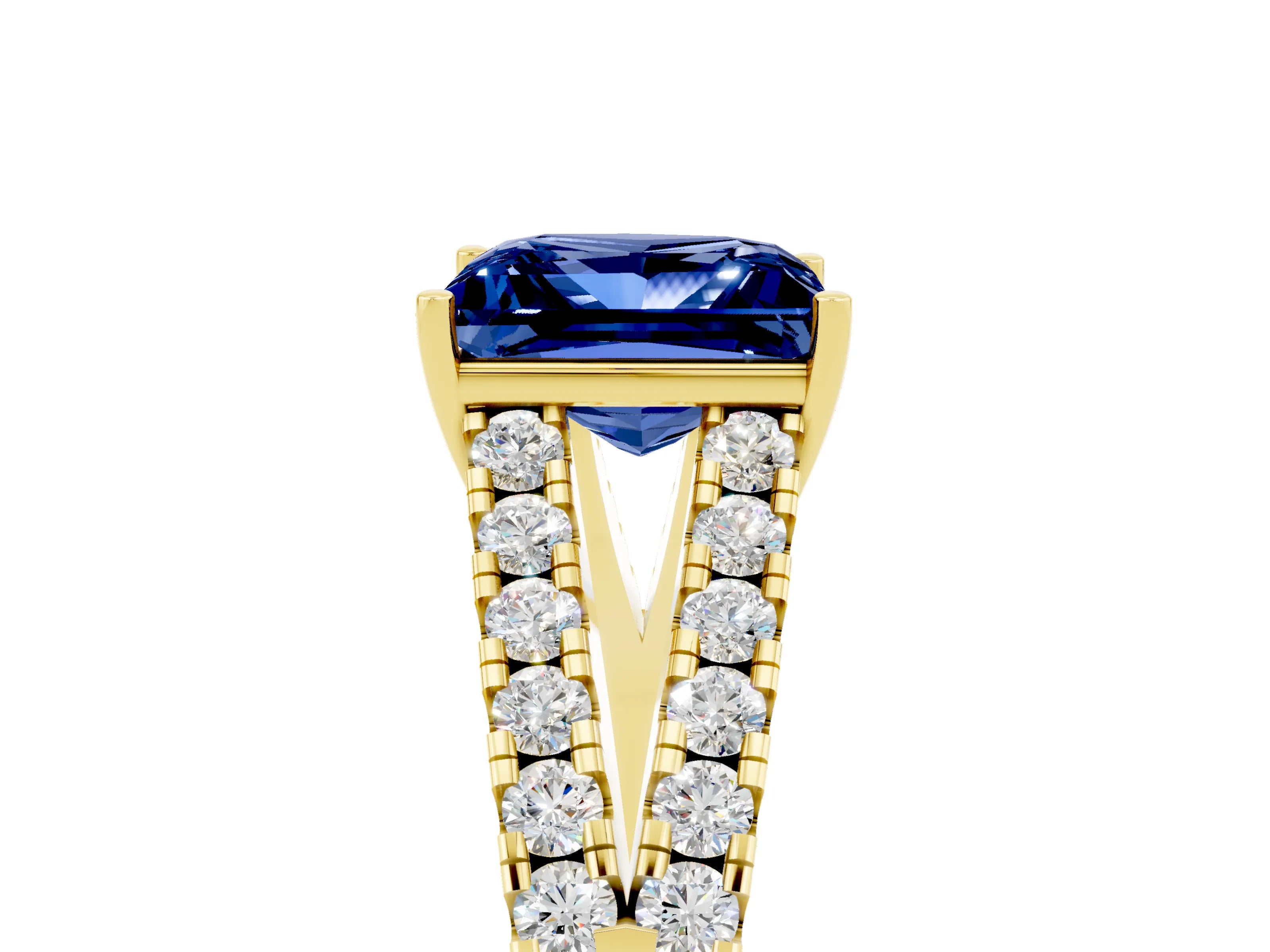 Yellow gold Princess Cut Cut Split Shank Pave Diamond Engagement Ring with Four-Prong Setting_5