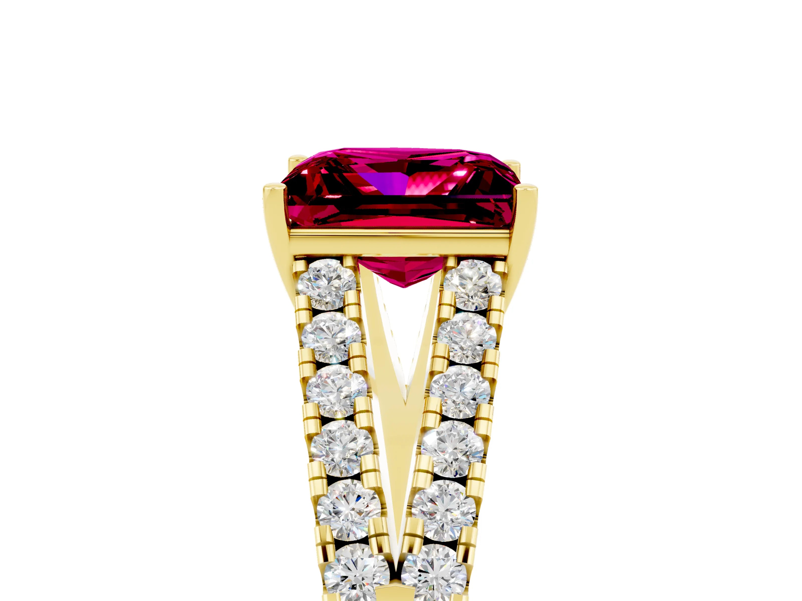 Yellow gold Princess Cut Cut Split Shank Pave Diamond Engagement Ring with Four-Prong Setting_5