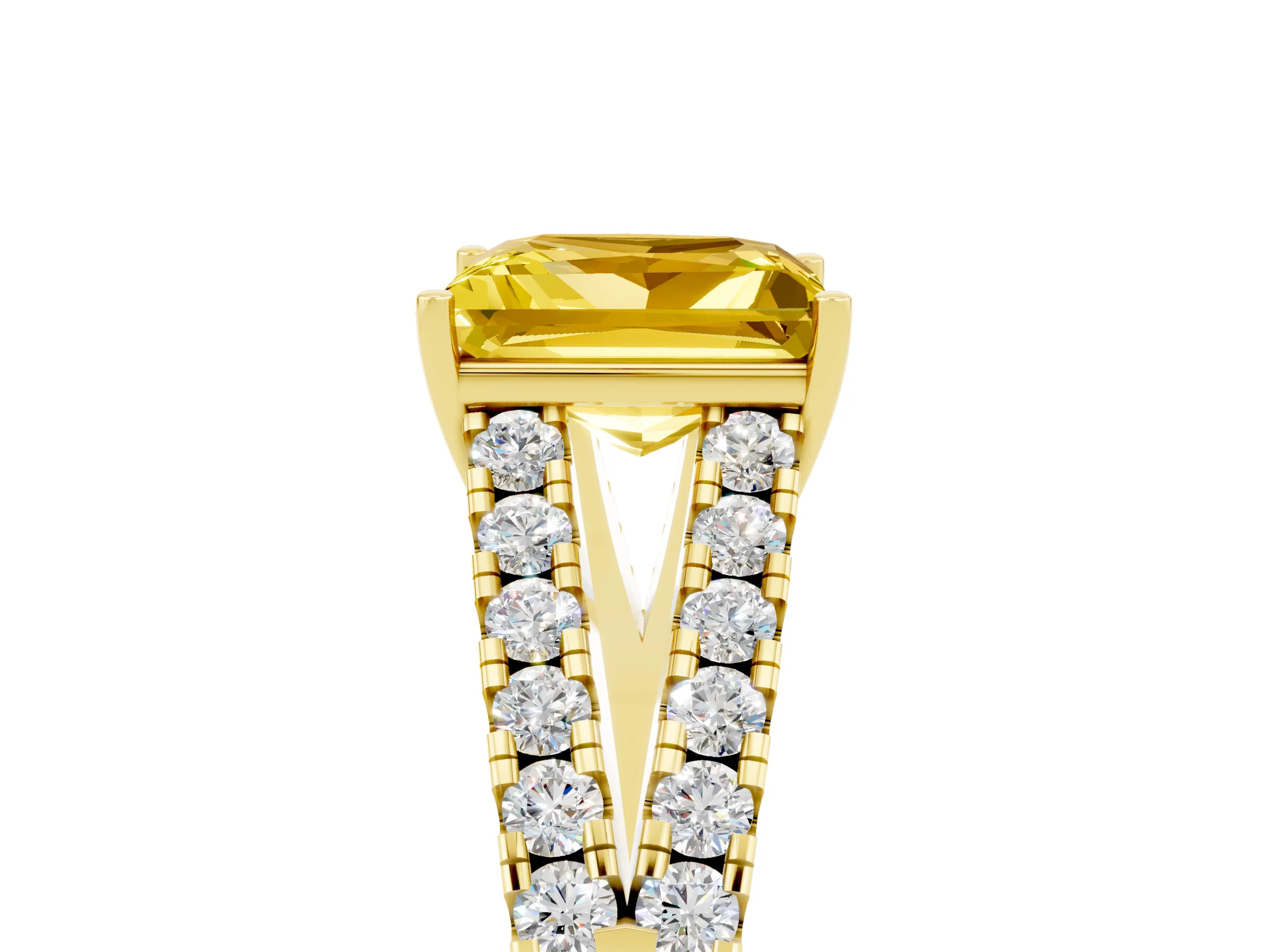 Yellow gold Princess Cut Cut Split Shank Pave Diamond Engagement Ring with Four-Prong Setting_5
