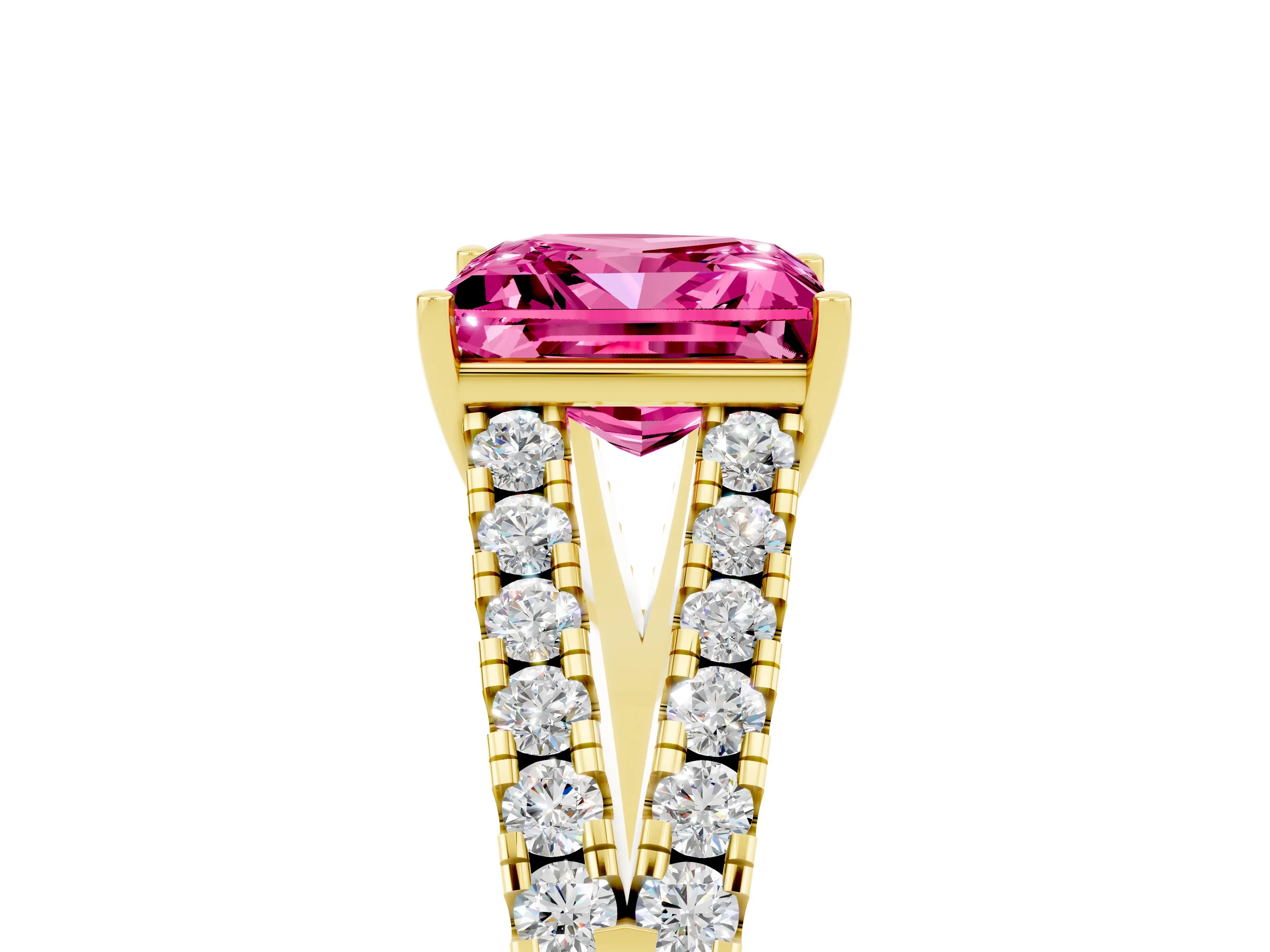 Yellow gold Princess Cut Cut Split Shank Pave Diamond Engagement Ring with Four-Prong Setting_5
