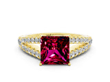 Yellow gold Princess Cut Cut Split Shank Pave Diamond Engagement Ring with Four-Prong Setting