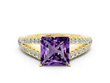 Yellow gold Princess Cut Cut Split Shank Pave Diamond Engagement Ring with Four-Prong Setting