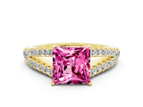 Yellow gold Princess Cut Cut Split Shank Pave Diamond Engagement Ring with Four-Prong Setting