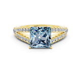 Yellow gold Princess Cut Cut Split Shank Pave Diamond Engagement Ring with Four-Prong Setting