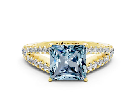 Yellow gold Princess Cut Cut Split Shank Pave Diamond Engagement Ring with Four-Prong Setting