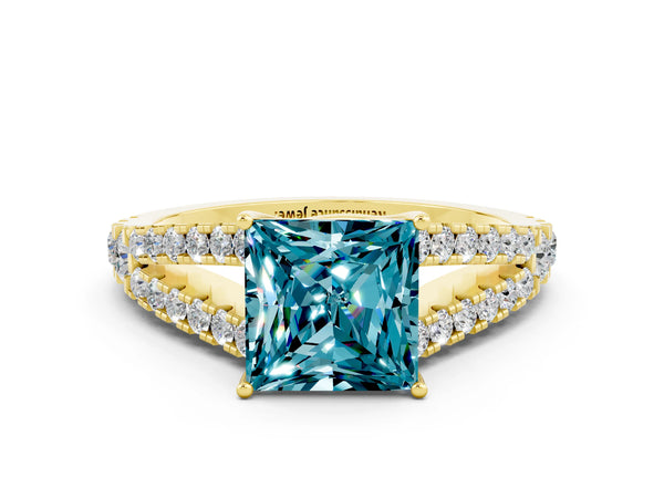 Yellow gold Princess Cut Cut Split Shank Pave Diamond Engagement Ring with Four-Prong Setting