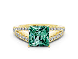 Yellow gold Princess Cut Cut Split Shank Pave Diamond Engagement Ring with Four-Prong Setting