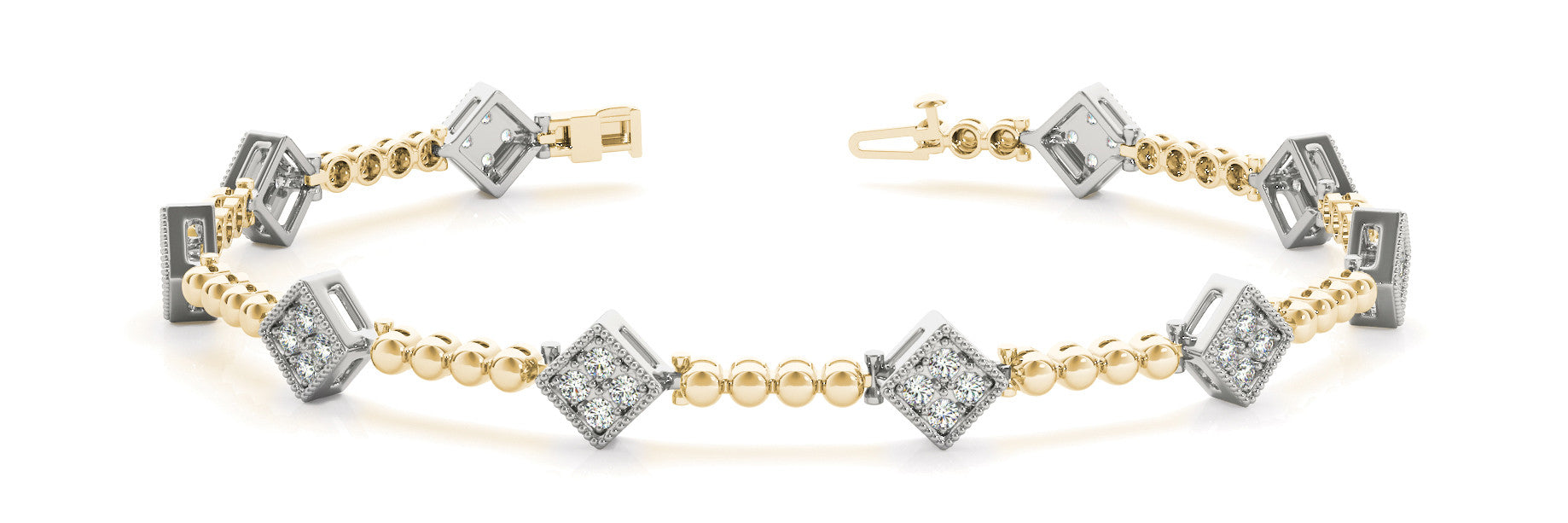 Yellow gold Princess-Cut Diamond Bezel-Set Tennis Bracelet with Pave Prong Setting