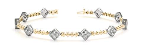 Yellow gold Princess-Cut Diamond Bezel-Set Tennis Bracelet with Pave Prong Setting