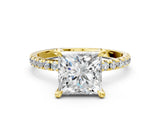 Yellow gold Princess Cut Diamond Brilliant Solitaire Ring with Pavé Band and Four-Prong Setting_15