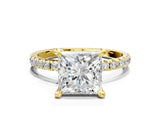 Yellow gold Princess Cut Diamond Brilliant Solitaire Ring with Pavé Band and Four-Prong Setting_166