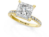Yellow gold Princess Cut Diamond Brilliant Solitaire Ring with Pavé Band and Four-Prong Setting_167