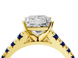 Yellow gold Princess Cut Diamond Cathedral Solitaire Ring with Round with Blue Sapphire side stone Pavé Band_16