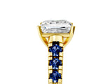 Yellow gold Princess Cut Diamond Cathedral Solitaire Ring with Round with Blue Sapphire side stone Pavé Band_17