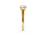 Yellow gold Princess Cut Diamond Cathedral Solitaire Ring with Round with Citrine side stone Pavé Band_26