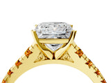 Yellow gold Princess Cut Diamond Cathedral Solitaire Ring with Round with Citrine side stone Pavé Band_28