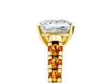 Yellow gold Princess Cut Diamond Cathedral Solitaire Ring with Round with Citrine side stone Pavé Band_29