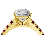 Yellow gold Princess Cut Diamond Cathedral Solitaire Ring with Round with Garnet side stone Pavé Band_16