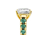 Yellow gold Princess Cut Diamond Cathedral Solitaire Ring with Round with Green Sapphire side stone Pavé Band_17