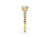 Yellow gold Princess Cut Diamond Cathedral Solitaire Ring with Round with Moissanite side stone Pavé Band_26