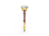 Yellow gold Princess Cut Diamond Cathedral Solitaire Ring with Round with Morganite side stone Pavé Band_14