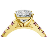 Yellow gold Princess Cut Diamond Cathedral Solitaire Ring with Round with Morganite side stone Pavé Band_16