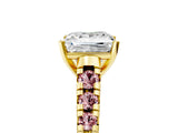 Yellow gold Princess Cut Diamond Cathedral Solitaire Ring with Round with Morganite side stone Pavé Band_17