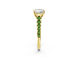 Yellow gold Princess Cut Diamond Cathedral Solitaire Ring with Round with Peridot side stone Pavé Band_2