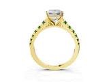 Yellow gold Princess Cut Diamond Cathedral Solitaire Ring with Round with Peridot side stone Pavé Band_3