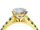 Yellow gold Princess Cut Diamond Cathedral Solitaire Ring with Round with Peridot side stone Pavé Band_4