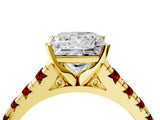 Yellow gold Princess Cut Diamond Cathedral Solitaire Ring with Round with Ruby side stone Pavé Band_28