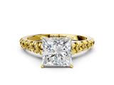 Yellow gold Princess Cut Diamond Cathedral Solitaire Ring with Round with Yellow Sapphire side stone Pavé Band_47