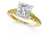 Yellow gold Princess Cut Diamond Cathedral Solitaire Ring with Round with Yellow Sapphire side stone Pavé Band_48