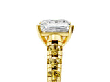 Yellow gold Princess Cut Diamond Cathedral Solitaire Ring with Round with Yellow Sapphire side stone Pavé Band_52