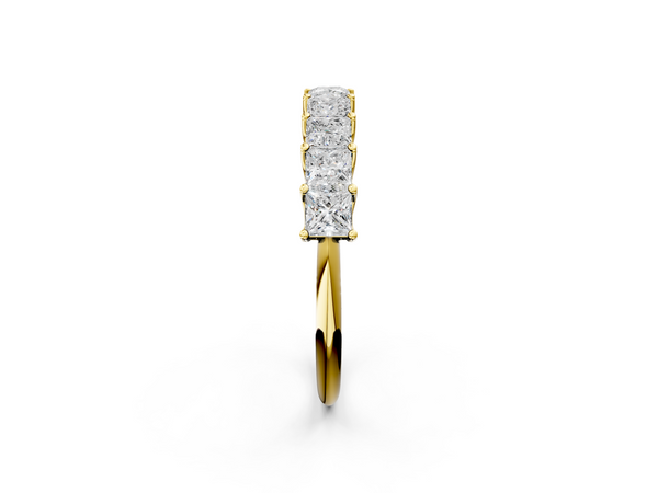 Yellow gold Princess Cut Diamond Channel-Set Eternity Band with Prong Setting
