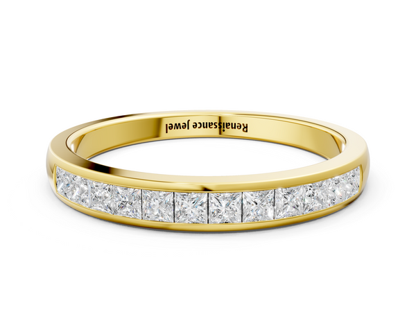 Yellow gold Princess Cut Diamond Channel Set Eternity Band