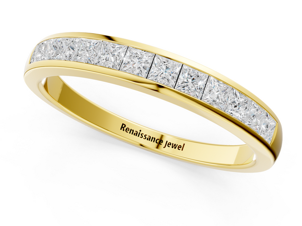 Yellow gold Princess Cut Diamond Channel Set Eternity Band
