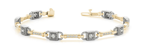 Yellow gold Princess Cut Diamond Channel Set Link Bracelet with Bezel Prong Setting