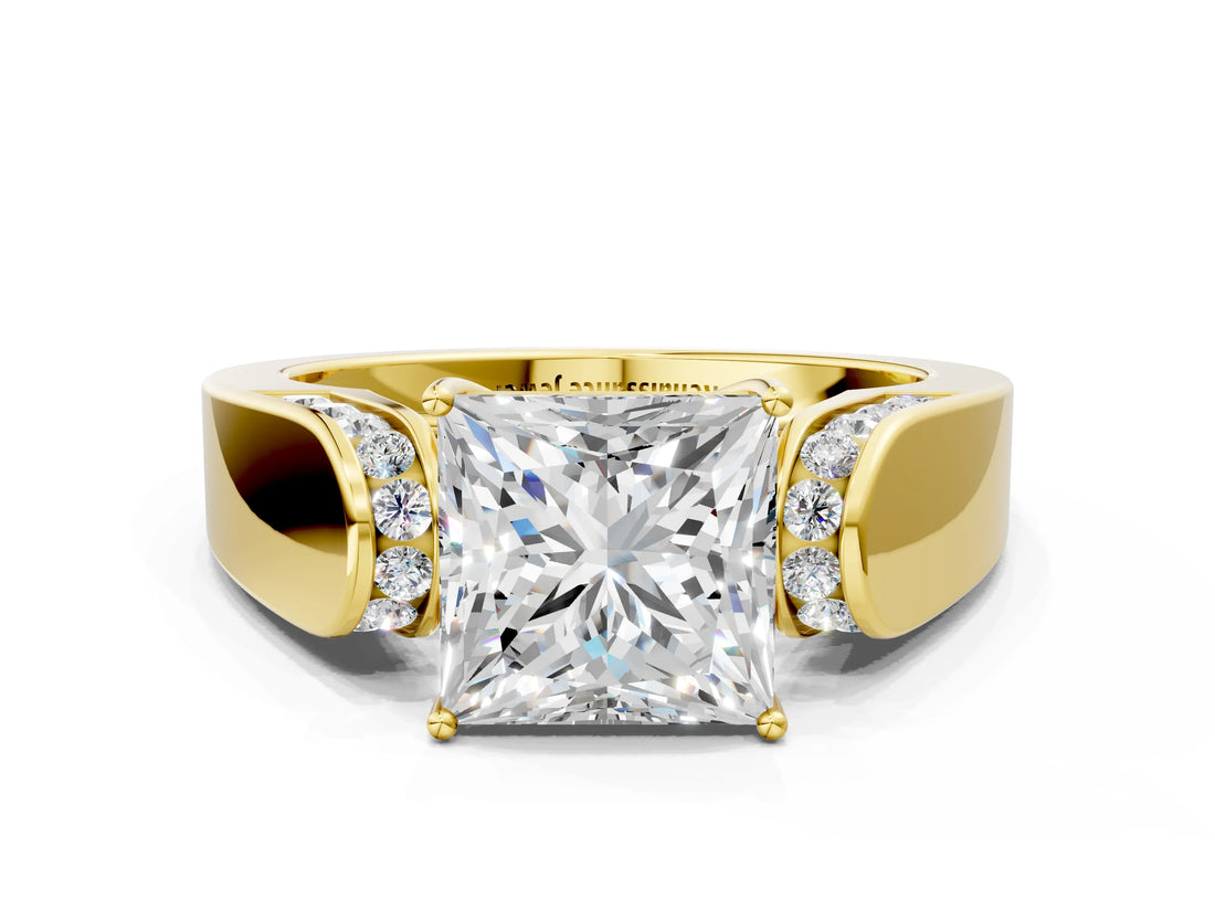 Yellow gold Princess Cut Diamond Channel Set Solitaire Ring with Four-Prong Setting_12