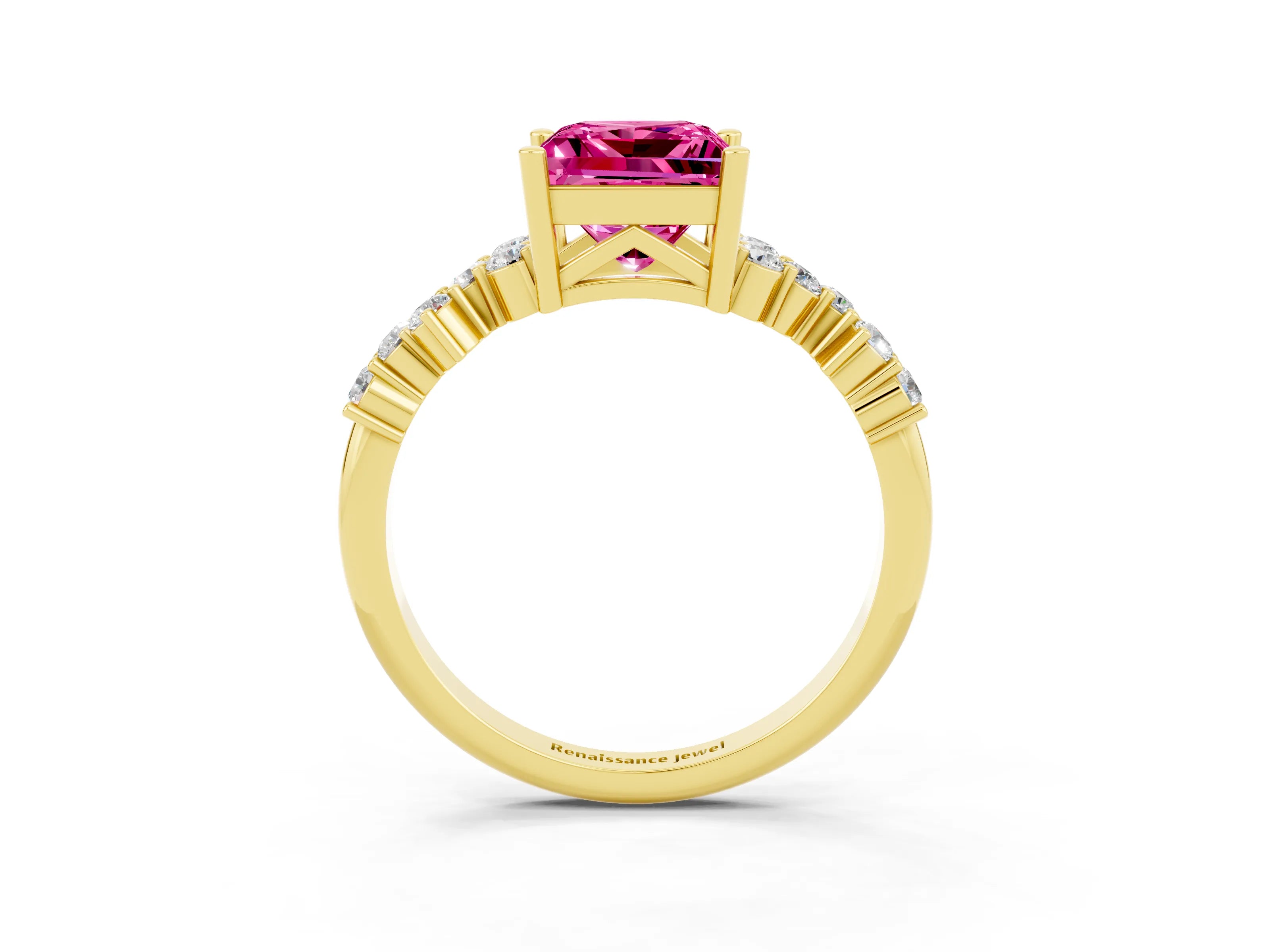 Yellow gold Princess Cut Diamond Cluster Pavé Band with Four-Prong Setting_10