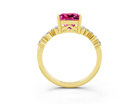 Yellow gold Princess Cut Diamond Cluster Pavé Band with Four-Prong Setting_10