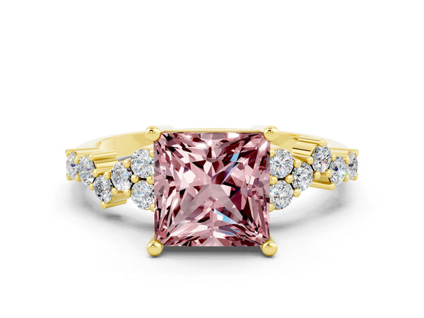 Yellow gold Princess Cut Diamond Cluster Pavé Band with Four-Prong Setting