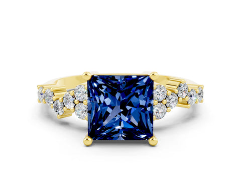 Yellow gold Princess Cut Diamond Cluster Pavé Band with Four-Prong Setting_10