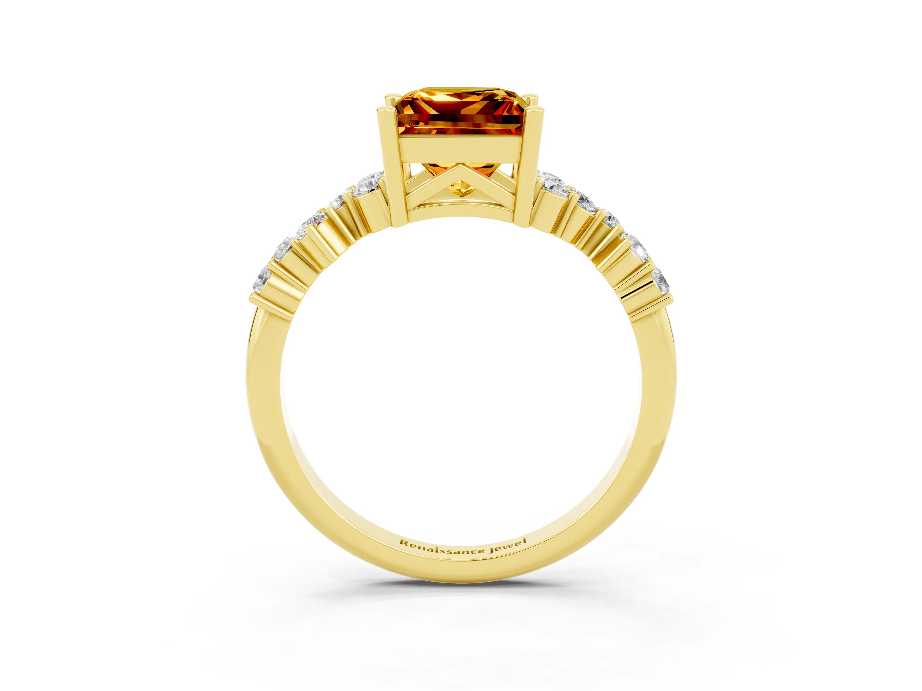 Yellow gold Princess Cut Diamond Cluster Pavé Band with Four-Prong Setting_11