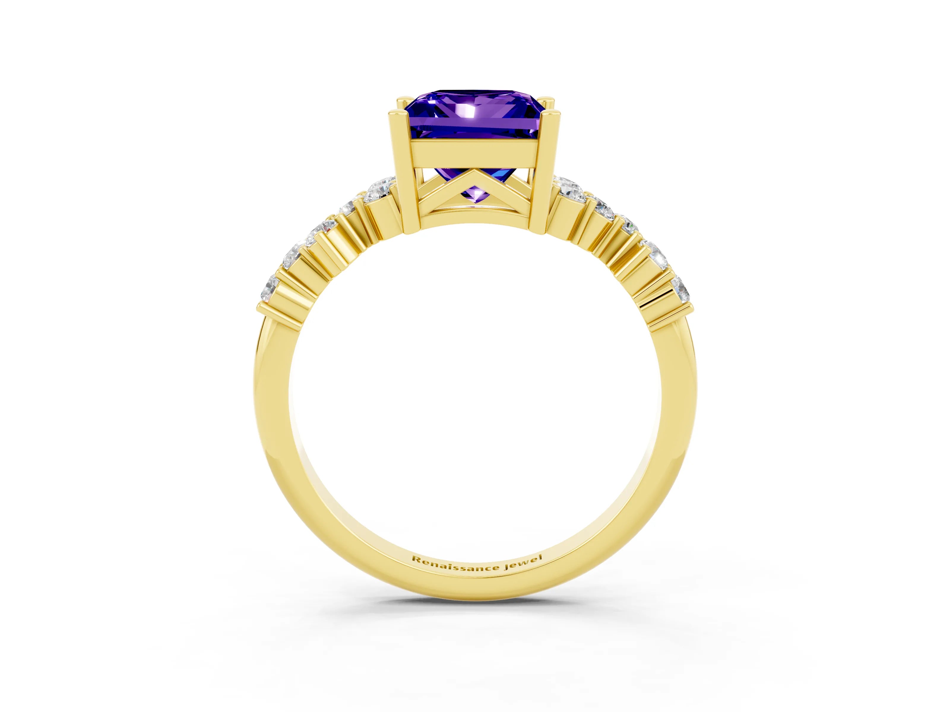 Yellow gold Princess Cut Diamond Cluster Pavé Band with Four-Prong Setting_11