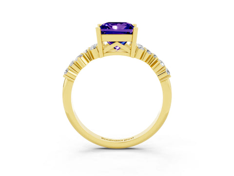 Yellow gold Princess Cut Diamond Cluster Pavé Band with Four-Prong Setting_11