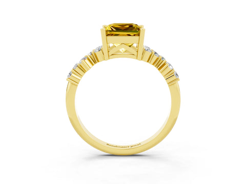 Yellow gold Princess Cut Diamond Cluster Pavé Band with Four-Prong Setting_11