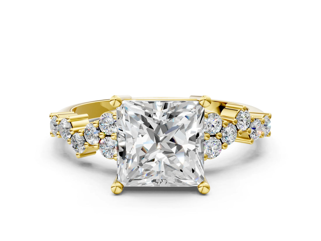 Yellow gold Princess Cut Diamond Cluster Pavé Band with Four-Prong Setting_12