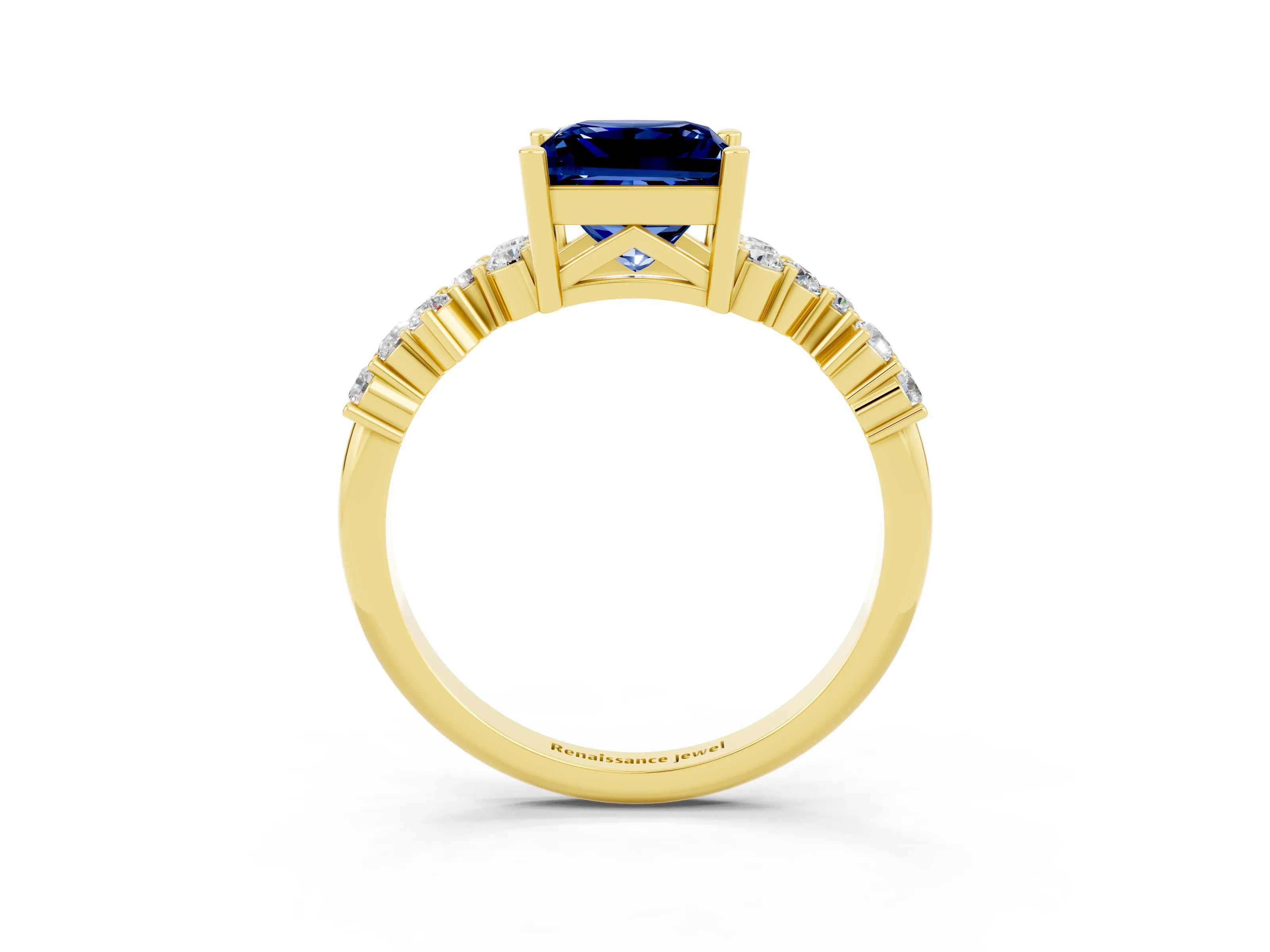 Yellow gold Princess Cut Diamond Cluster Pavé Band with Four-Prong Setting_13