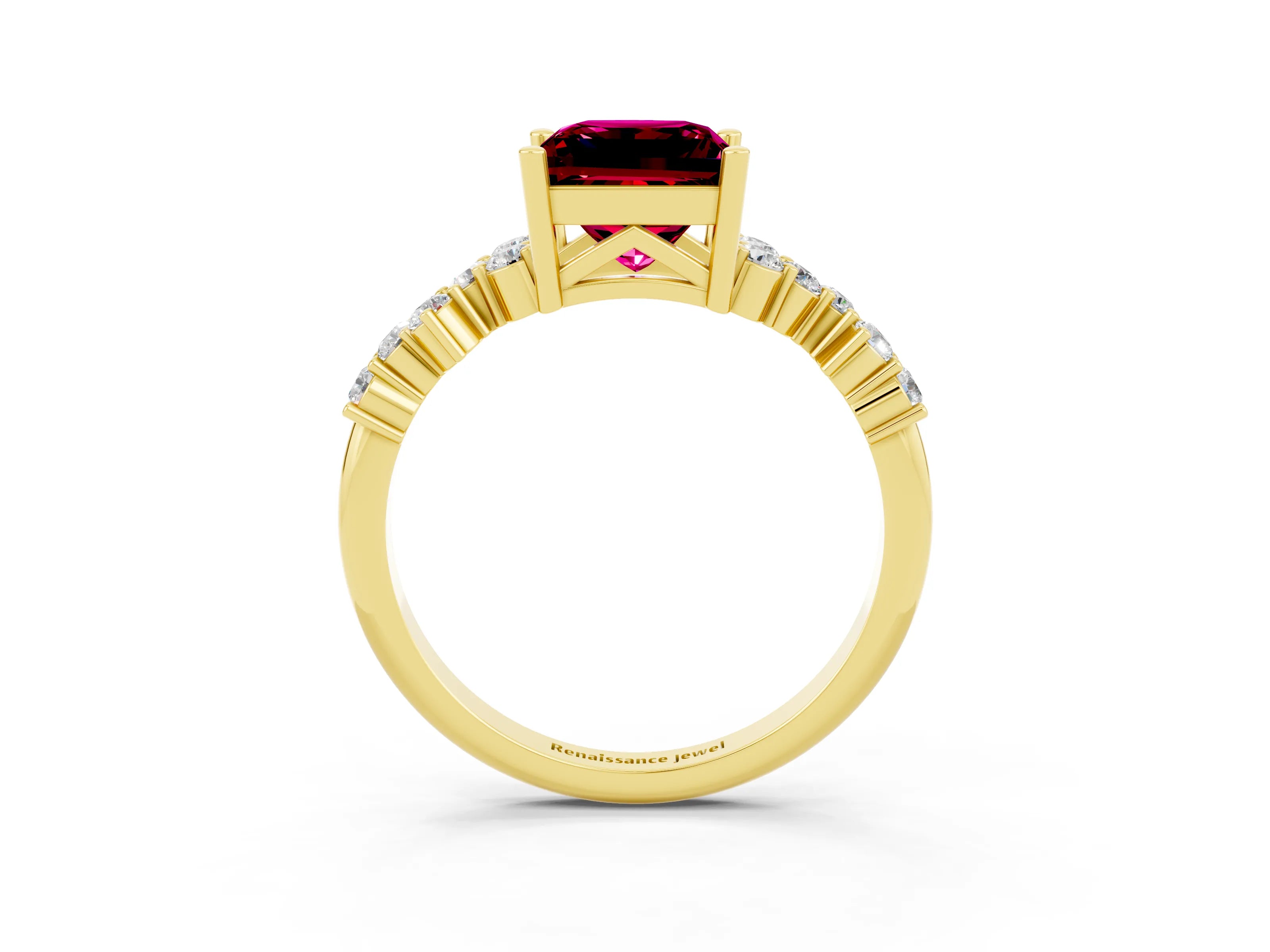 Yellow gold Princess Cut Diamond Cluster Pavé Band with Four-Prong Setting_13